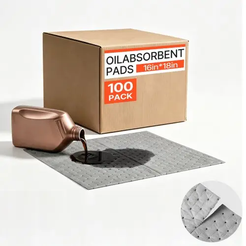 VEVOR 100 Olieabsorberende Pads 410x460mm, Universele Absorberende Matten voor Reiniging in Magazijnen, Werkplaatsen, Garages en Fabrieken, 3-laags Polypropyleen Structuur, Zeer Absorberend, met Doos