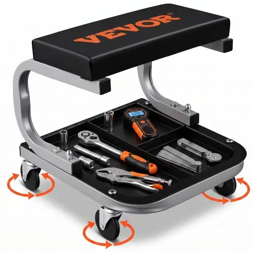 VEVOR Autowerkplaats Rolplank Werkplaatsligstoel, Montageligstoel Werkplaatskruk 36 x 36 x 36 cm Montage Rolplank met 36 x 18 x 4 cm Zitvlak, Staal + PU Werkplaatskruk tot 113 kg Draagvermogen Gerepareerde kruk