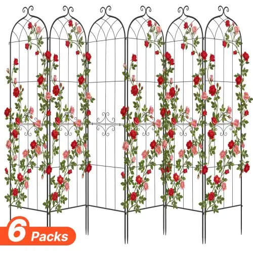 VEVOR Klimrek, 220x52,5 cm, 6-delige set, Metalen klimrek met gepoedercoat oppervlak en vergrendelingsmechanisme, klimsteun, tuinrek, plantensteun voor bloemen, groenten en rozen