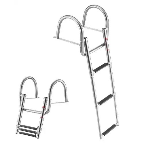 VEVOR Uitschuifbare bootladder, zwemladder met 3 treden, antislip pedaal en leuning, draagvermogen 272 kg, toegang vanaf de achterzijde, telescopische ladder gemaakt van 304 roestvrij staal voor boten, steigers, pontons en zwembaden.