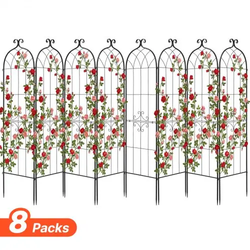 VEVOR Klimrek, 180x52,5 cm, 8-delige set, Metalen klimrek met gepoedercoat oppervlak en vergrendelingsmechanisme, klimsteun, tuinrek, plantensteun voor bloemen, groenten en rozen