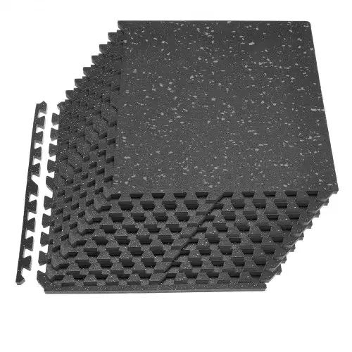 VEVOR 12 x Puzzelmat Vloerbeschermingsmat 61 x 61 x 2 cm, Hoogwaardige EVA-schuimmat, In elkaar grijpende fitnessmat, gymnastiekmat, sportmat, trainingsmat (Zwart) met grijze stippen