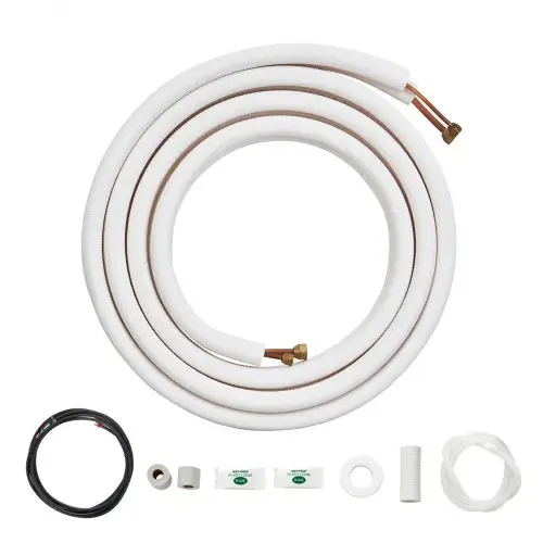 VEVOR 4876,8 mm Mini Split Leidingenset, 6,4 en 9,5 mm buitendiameter, koperen buizen en drievoudige isolatie, voor airconditioning- of warmtepompsystemen en HVAC-systemen met uitgebreide accessoires.
