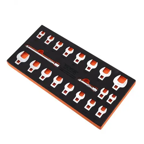 VEVOR Crowfoot-sleutelset, 3/8-inch aandrijving, 20-delige Crowfoot-sleutelset met 2 verlengstukken en EVA-gereedschapsorganizer, SAE 3/8-7/8 inch en metrisch 10-22 mm, 40CR-materiaal