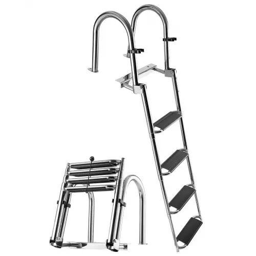 VEVOR Uitschuifbare bootladder, zwemladder met 4 antislip treden, breed pedaal en leuning, draagvermogen van 272 kg, toegang vanaf de achterzijde, telescopische ladder gemaakt van 304 roestvrij staal voor boten, steigers en zwembaden.