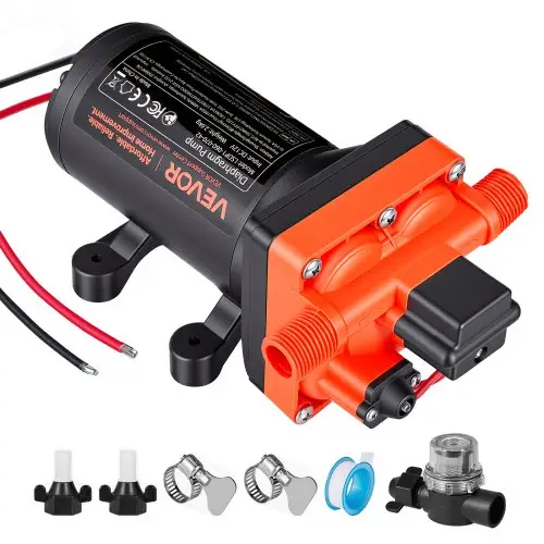 VEVOR Membraanpomp, 12 V DC, 22,7 L/min, zelf aanzuigende 4-kamer membraanwaterpomp met automatische drukschakelaar, 4,8 bar druk, voor campers, caravans, schepen, jachten, autowasstraten