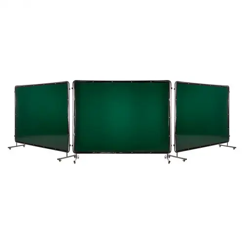VEVOR lasgordijn met frame, 3 panelen, 1740 x 2340 mm, vlamvertragend vinyl lasscherm met 12 wielen en 6-laags UV-bescherming voor werkplaats-/industriële toepassingen, donkergroen