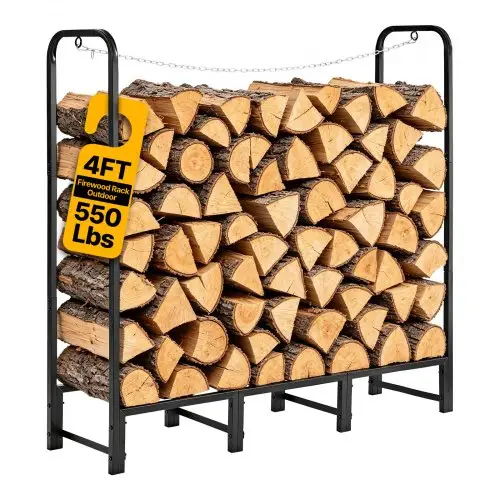 VEVOR Houtrek 1/4 Cord Houtrek 1220x320x1185mm, voor open haard, terras & balkon, frame van koolstofstaal met poedercoating, draagvermogen 250 kg, inhoud 591,8 L Zwart