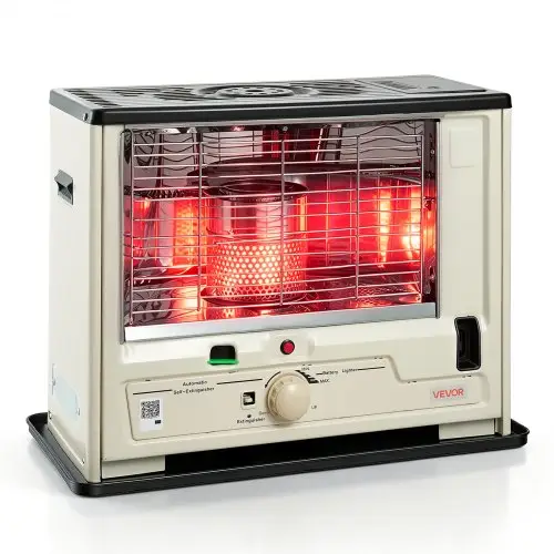 VEVOR 2930W draagbare petroleumkachel, 4,44L olietank, beige, voor thuis, kamperen en noodgevallen, max. 10 m², veiligheidsrooster, kantelbeveiliging, vlamregeling, met tankindicator en accu