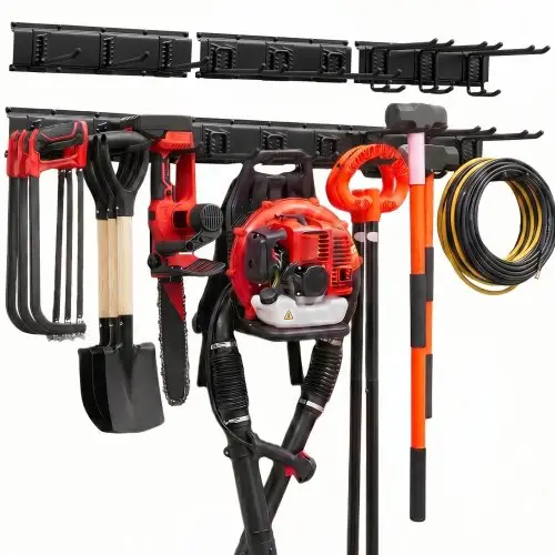 VEVOR Gereedschapshouder voor wandmontage, 1257,3 mm, draagvermogen 272 kg, voor wandmontage, koolstofstaal, 3 rails en 9 haken, inclusief schroeven en pluggen, gereedschapsorganizer voor garage, kelder en tuin