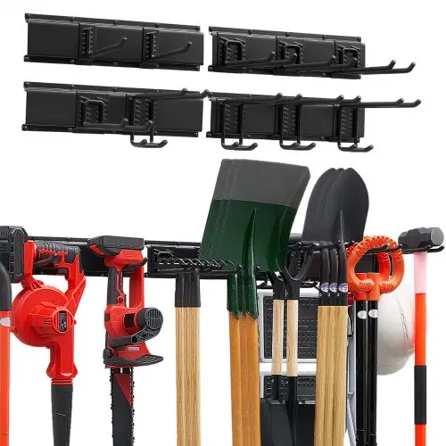 VEVOR Gereedschapshouder voor wandmontage, 1676,4 mm, draagvermogen 363 kg, voor wandmontage, koolstofstaal, 4 rails en 10 haken, inclusief schroeven en pluggen, gereedschapsorganizer voor garage, kelder en tuin.