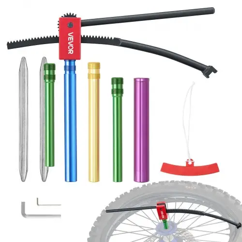 VEVOR Bandenmontageset Handmatige Bandenwisselaar Geschikt voor 16-21 inch banden, 15-25 mm assen, 4 asadapters, 2 montagehendels voor buiten- en mobiele reparaties van universele motorfietsen en fietsen.