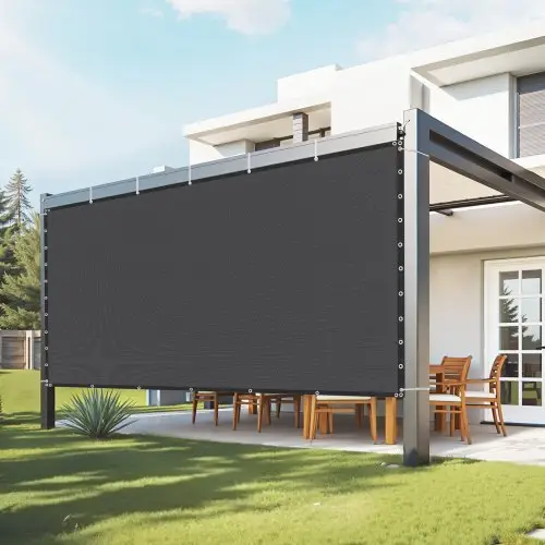 VEVOR 90% zonwerend schaduwdoek (305 x 366 cm) voor pergola met roestvrijstalen ringen, schaduwdoek met 140 g/m² HDPE-materiaal, voor buitenpatio, tuin en achtertuin (zwart)