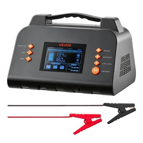 VEVOR Smart Acculader 20 A 6/12/24 V voor LiFePO4 loodzuuraccu's, lader voor auto's, campers, vrachtwagens en boten, met 7-traps laadproces, pulsontzwaveling, LCD-display en overspannings- en omgekeerde polariteitsbeveiliging.