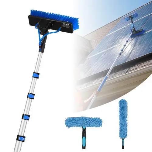 VEVOR Telescopische Wasborstel voor Zonnepanelen, Fotovoltaïsche Reiniger met 1,8-7,3 m Aluminium Telescoop, 20 m Wateraansluiting, 180° Borstel, Raamwisser & Zeepdispenser, Reinigingsset voor Zonnepanelen, Ramen en Terrasdaken
