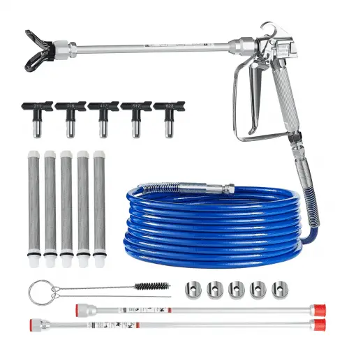 VEVOR Airless verfspuitpistool en slangset, 3600 PSI verfspuitslangset met 5 tips, 211, 315, 417, 517, 623, Airless spuitpistoolset met filters, slang en verlengstangen