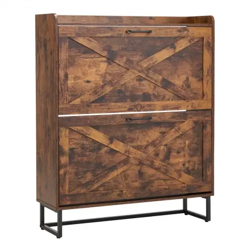 VEVOR schoenenkast met 2 deuren en kantelbeveiliging, ruimtebesparend schoenenrek, vrijstaande schoenenorganizer voor hal, woonkamer, veranda, vintage schoenenrek 800x240x973mm bruin
