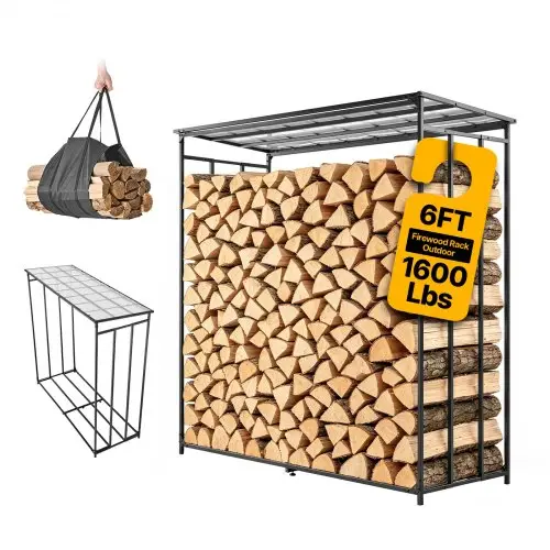 VEVOR Houtrek 3/8 Cord Houtrek 1855x715x1850mm, voor open haard, terras & balkon, frame van koolstofstaal met poedercoating, draagvermogen 730 kg, inhoud 1962 L Zwart