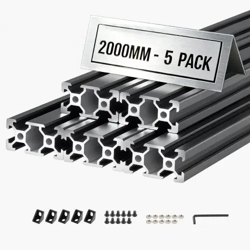 VEVOR 2040 aluminium profielen, 6 stuks, 2 m, geanodiseerde V-groef aluminium profielen volgens EU-norm, zeer sterke geëxtrudeerde profielen, aluminium rail voor 3D-geprinte onderdelen, CNC doe-het-zelf werkbanken en assemblage, zwart