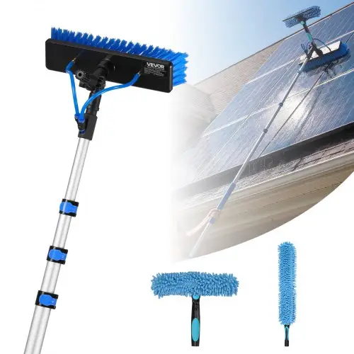 VEVOR Telescopische Wasborstel voor Zonnepanelen, Fotovoltaïsche Reiniger incl. 1,7-6 m Aluminium Telescoop, 20 m Wateraansluiting, 180° Borstel, Raamwisser, Zeepdispenser, Reinigingsset voor Zonnepanelen, Ramen en Terrasdaken