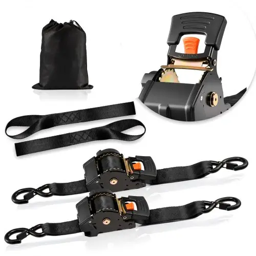 VEVOR Automatische spanband met ratelmechanisme, 50,8 mm x 3 m, spanbanden met S-haken, breeksterkte 1375 kg, 2 zachte lussen, ratelmechanisme voor verhuizingen, aanhangers, motoren, kajaks, autodaken, 2 stuks