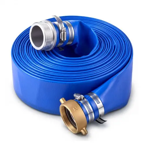 VEVOR Terugspoelslang 2 inch NPT 15,24 m platte PVC-slang voor zwembadpompen, zandfilterpompen, dompelpompen en afvalwaterpompen, met 90 psi en pin-lug koppelingen voor waterafvoer en irrigatie.