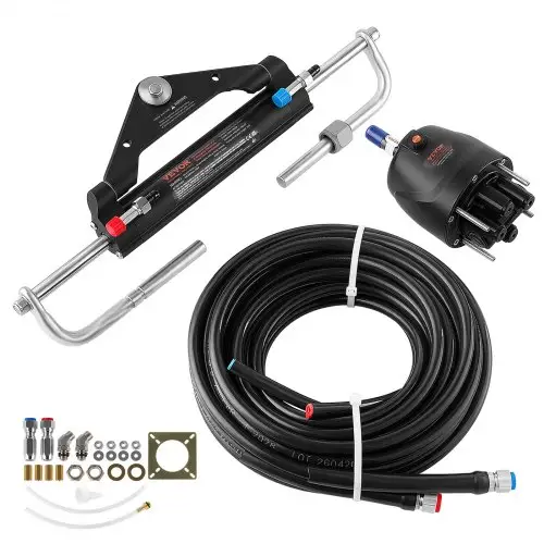 VEVOR stuursysteem, hydraulische stuurkit voor buitenboordmotoren van 150 pk (7,32 m), met stuurpomp van 2,5 MPa, dubbel vergrendelbare hydraulische cilinder en 5/16-inch snelkoppelingen voor boten.