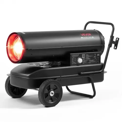 VEVOR 30kW dieselkachel met 38L petroleumtank, op wielen, voor werkplaatsen, garages, magazijnen en bouwplaatsen, thermostatische regeling, oververhittingsbeveiliging, max. 1220m³/u & 240m², zwart