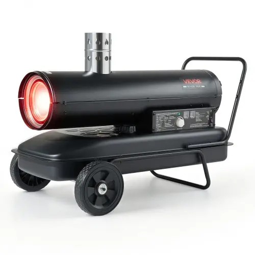 VEVOR Indirecte Verwarming 30 kW Dieselverwarming 50 liter Petroleumverwarming, Verwarming voor Werkplaats, Garage, Magazijn & Bouwplaats, Thermostaatregeling, Dual-Fuel Filtratie, Max. 1100 m³/u & 192 m², Zwart