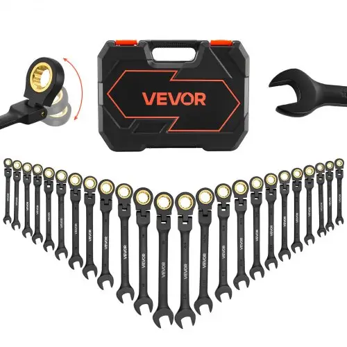 VEVOR 24-delige ratelsleutelset met flexibele kop, metrische SAE 72 tanden, ratelringsleutelset gemaakt van Cr-V-staal met opbergkoffer, steeksleutels voor huishoudelijke en autoreparaties