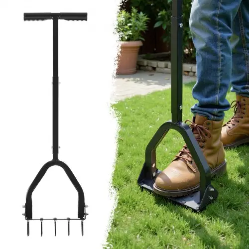 VEVOR Gazonbeluchter 23,5 cm Handmatig, Gazonbeluchter met 15 ijzeren pinnen, Lange T-handgreep, Brede plaat, Grondbeluchtingsgereedschap, Gazonbeluchter voor verdichte grond, Gazonverzorging, Tuin, Zwart