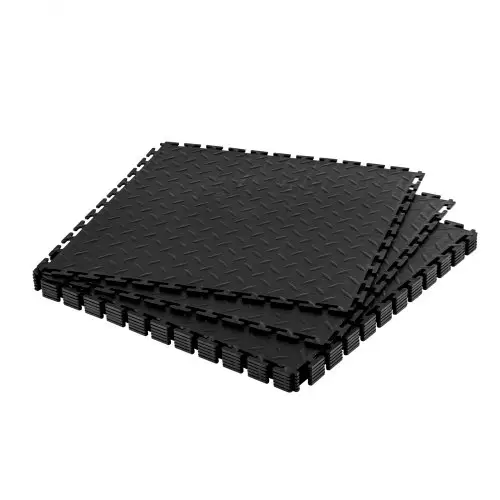 VEVOR PVC Garagevloeren, 8-pack 513x513x5 mm, Werkplaatsvloeren, Industriële vloeren, Klikinstallatie, Antislip PVC-matten met traanplaat voor werkplaats, magazijn, gereedschapsruimte, Zwart