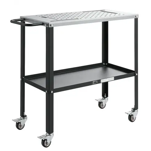 VEVOR Mobiele Lastafel 914x457mm Laswerkbank met een draagvermogen van 544kg, Stalen werkbank voor werkplaats, garage, bouwplaats, met 4 gereedschapssleuven, 4 zwenkwielen, 16mm montagegaten, gereedschapsbak