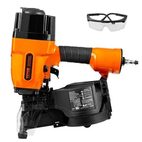 VEVOR MCN90 Coil Framing Nailer, 1-3/4" tot 3-1/2" 15-graden pneumatische framespijkermachine met gereedschapsloze diepteverstelling, 90-120 PSI Air Coil Nailer voor framebouw, wandvloeren en wandmontage