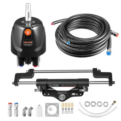 VEVOR hydraulische buitenboordmotor stuurkit, 150kW (200 pk), hydraulisch stuursysteem voor boten, met 6,9 MPa stuurpomp, tweeweg vergrendelingscilinder en 7,9 m lange slangen, voor één stuurstand, één motor