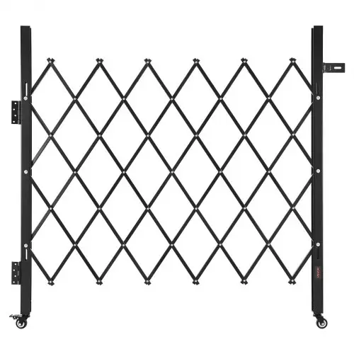 VEVOR Security Gate (enkel) Afsluitbare opvouwbare schaarpoort met 360° zwenkwielen, intrekbare stalen poorten voor buiten, voor toegangscontrole, garage, magazijn, opvouwbare poort 110 x 131 cm (B x H) Zwart