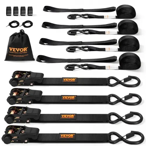 VEVOR Set van 4 spanriemen 0,025 x 4,6 m Spanband 998 kg Spanband met ratel Spanband van polyester Haak van koolstofstaal Spanband met ratel Ideaal voor motorfietsen Fietsen Kajaks UTV Boten ATV