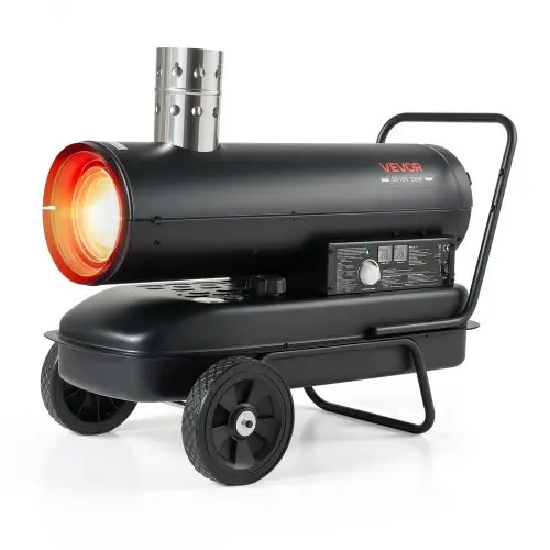 VEVOR Indirecte Verwarming 20 kW Dieselverwarming 38 liter Petroleumverwarming, Verwarming voor Werkplaats, Garage, Magazijn & Bouwplaats, Thermostaatregeling, Dual-Fuel Filtratie, Max. 1100 m³/u & 128 m², Zwart
