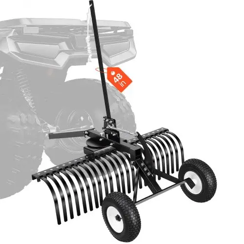 VEVOR gazonmaaier hooihark 1219 mm, hooihark met 24 tanden, aan te trekken gazonhark voor ATV-grasmaaiers en -tractoren, hoogte- en hoekverstelling, krachtige verticuteerder voor bladeren en ander vuil.