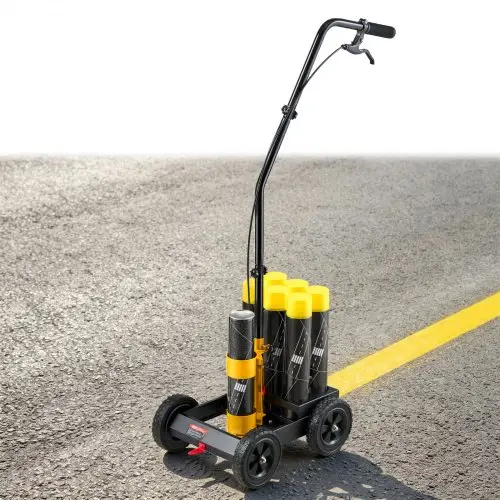 VEVOR Lijnmarkeerwagen, Lijnmarkeerset, 6 spuitbussen, Zwart, Vloermarkering voor parkeerterreinen, werkplaatsen, straten, winkelcentra, sportvelden, 50–100 mm instelbare lijnbreedte met adaptermondstuk