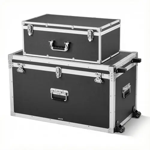 VEVOR 2 x Transportkoffers Opbergdozen Afsluitbare Opbergdozen, Grote Opbergdoos (816 x 452 x 460 mm) met Wielen & 3 Metalen Handgrepen, Stil Transport met Deksel voor Thuisgebruik Zwart