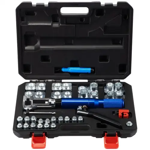 VEVOR 72485-PRC Hydraulische remleidingafvlakset, 30-delige set met 45° afvlakkegel / 16 matrijzen en adapters voor koperen buizen van 3/16"-1/2