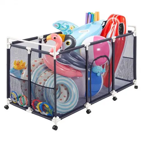 VEVOR Zwembadopbergbak 1590x815x915 mm, organizer met zijvakken, PVC-frame, gaasmand, opbergdoos, opbergmand, opbergkar voor zwembadspeelgoed