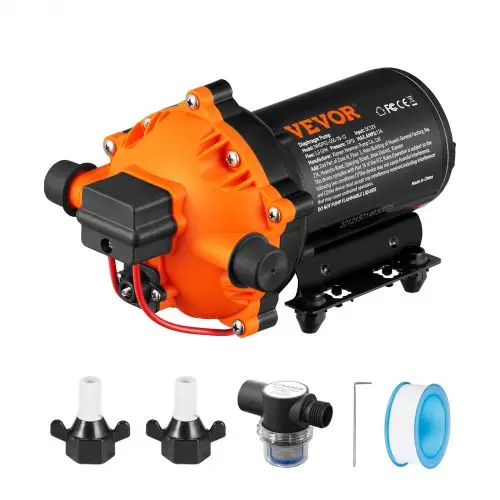 VEVOR Watermembraanpomp, 12V DC, 5,5 GPM Debiet, 70 PSI Nominale Druk (40-100 PSI Instelbaar), 1/2" MNPT Zelf Aanzuigende Spuitpomp met Drukschakelaar voor RV, Camper, Marine, Boot, Gazon