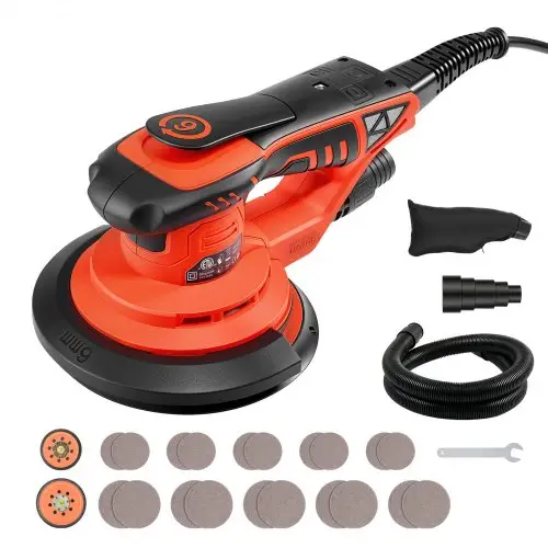 VEVOR 400W borstelloze excentrische schuurmachine met 127 mm en 152 mm schuurpads, 4000-10000 tpm, 7-traps snelheidsregeling, 20 schuurvellen, stofzak, 4 m netsnoer, handzame schuurmachine voor houtbewerking