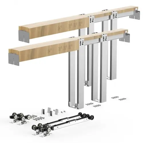 VEVOR Pocket Door Frame Set 1828.8 mm Schuifdeurbeslag Schuifdeursysteem, voor voordeuren, tweeweg softclose mechanisme, soepel schuiven, ruimtebesparend, verborgen montage, verstelbare breedte