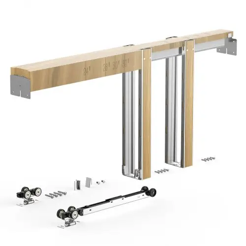 VEVOR inbouwframeset 914,4 mm schuifdeurbeslag, stalen bouten, voor voordeuren, tweeweg softclose mechanisme, soepel glijdend, ruimtebesparend, verborgen montage, verstelbare breedte