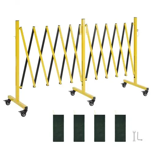 VEVOR Uitschuifbare schaarpoort, dubbele barrière met vergrendelbare wielen, verstelbaar, max. 5,46 m, mobiele veiligheidsbarrière voor waarschuwingsdoeleinden, metalen barricade voor buiten- en industrieel gebruik