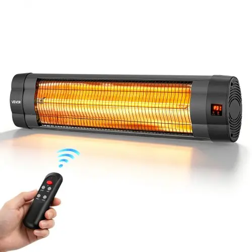 VEVOR Infraroodkachel 2500W Elektrische Infraroodkachel Wandmodel, Infraroodkachel voor Tuin, Terras, Balkon, Bedieningspaneel & Afstandsbediening, 3 Warmtestanden, 24-uurs Timer, Hittebestendig PP-materiaal