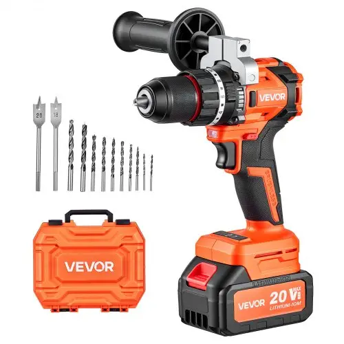 VEVOR Accu-klopboormachine 20V 12,7 mm 26000 slagen per minuut 500 tpm/2000 tpm, voor boren in hout en metaal en voor schroeven, 4000 mAh lithium-ion accu & lader, met volledig metalen boorkop, 90 Nm